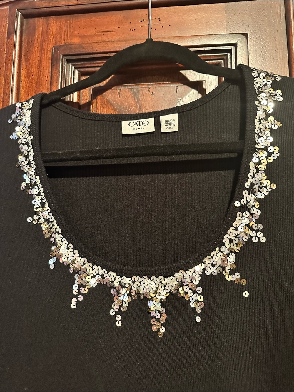 26/28 Cato Women's Black Sleeveless Tank with Sequin Neckline 26W 28W